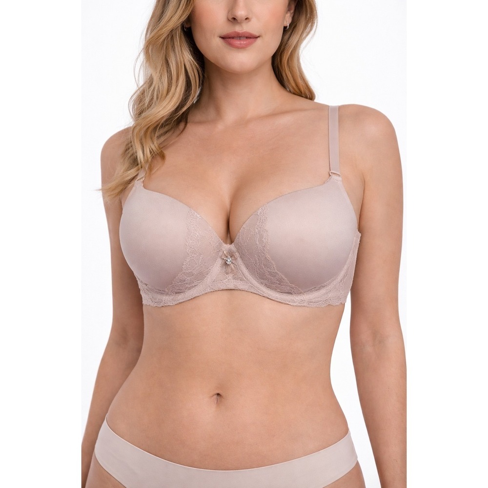 Victoria Secret 34D Padded Perfect Coverage Nude Underwire Lace Bra